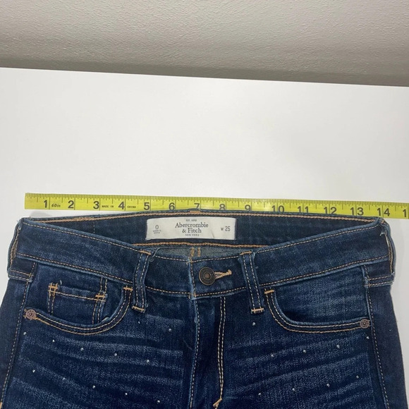 Abercrombie & Fitch Dark Wash Allover Rhinestone Mid-rise Skinny Jeans 25 Women - Picture 8 of 12